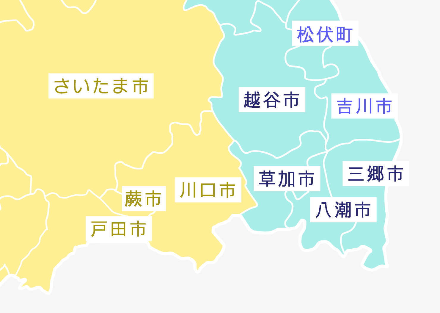 埼玉県の市区町村マップ。各市区をクリックできます。