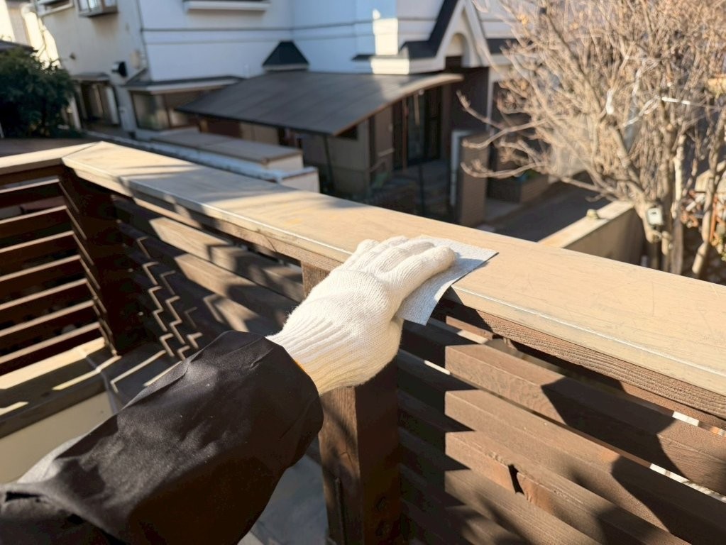 東京都西東京市保谷 鉄部塗装前 手すりまわりケレン作業