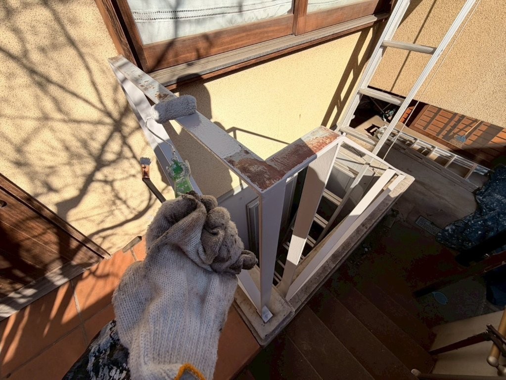 東京都西東京市保谷 鉄部塗装前 笠木まわりケレン作業