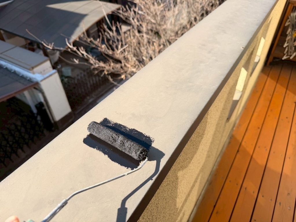 東京都西東京市保谷 鉄部塗装 笠木まわり塗装作業