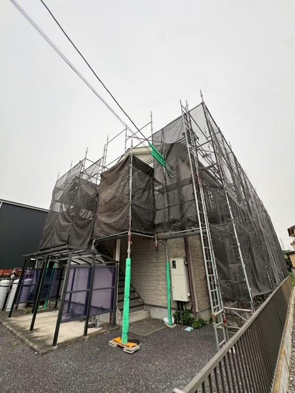 埼玉県越谷市 賃貸アパート 外壁塗装 足場設置